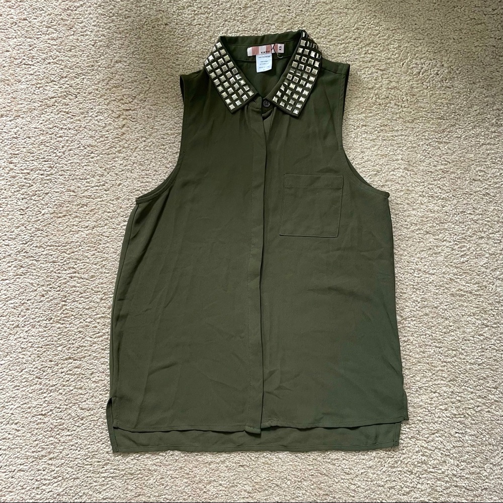 🔴KATIE Green Sheer Sleeveless Button Down Shirt